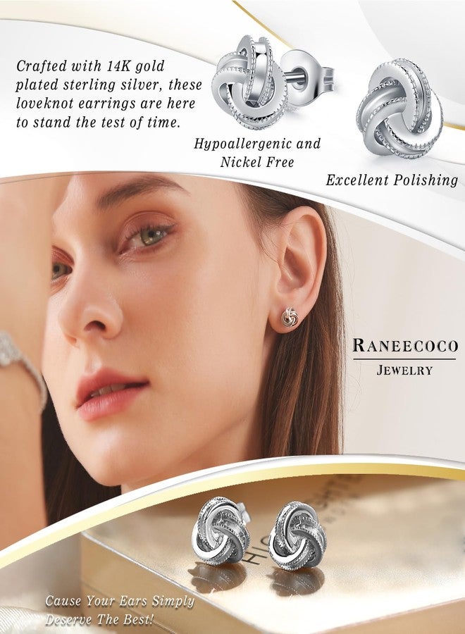 Raneecoco Gold Plated Sterling Silver Studs Love Knot Earrings For Women | Hypoallergenic & Nickle Free Jewelry for Sensitive Ears (8, white-gold-plated-silver) - Image 4